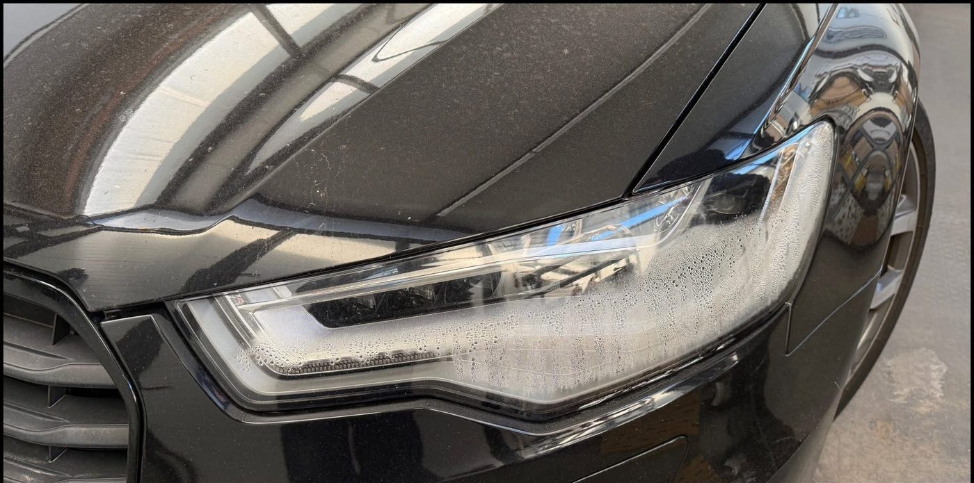Матов, надраскан фар на Audi A6 преди обработка